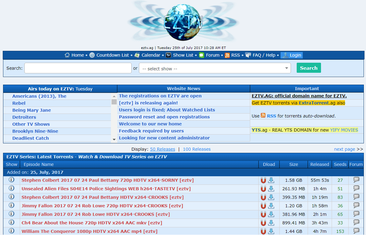 Фе сайт. Eztv. Eztv website.